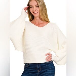 Zenana boatneck sweater ivory, size medium